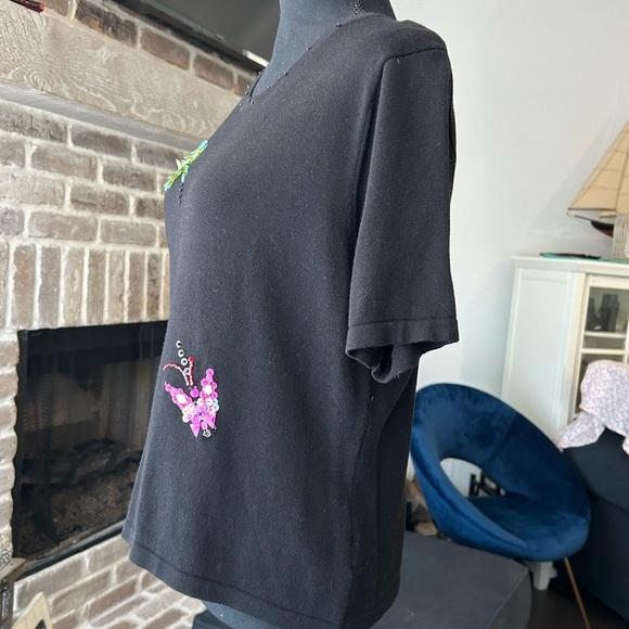 Vintage 90s Just B. Embroidered Beaded Sweater Butterfly Dragonfly L Embellished - Picture 7 of 12